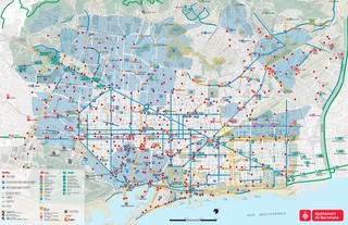 Mapa das ciclovias, ciclofaixas e ciclorrotas de Barcelona