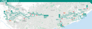 Mapa da rede de bondes, electrico, tram, tramway de Barcelona